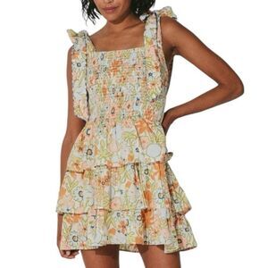 Cleobella XL Short Dress Tiered Ruffled Skirt Pastel Floral Print Organic Cotton